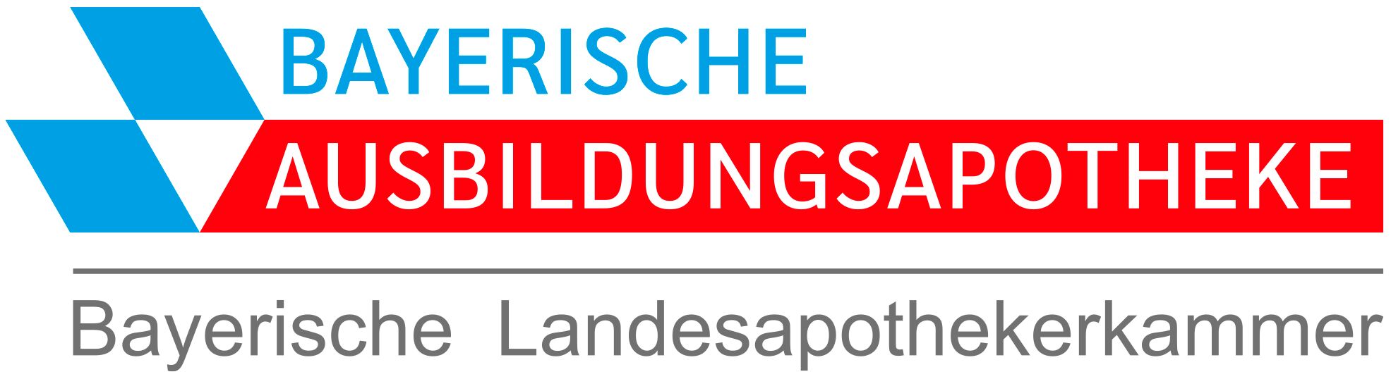 Das Logo der Bayerischen Ausbildungsapotheke zeigt blaue und rote Schrift auf weißem Hintergrund.